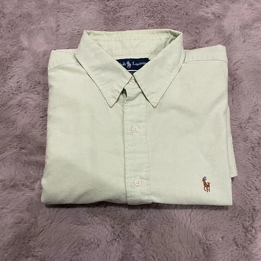 Ralph Lauren Yarmouth Classic Button-Down Shirt‎ Men's 17.5 Preppy Pastel Green